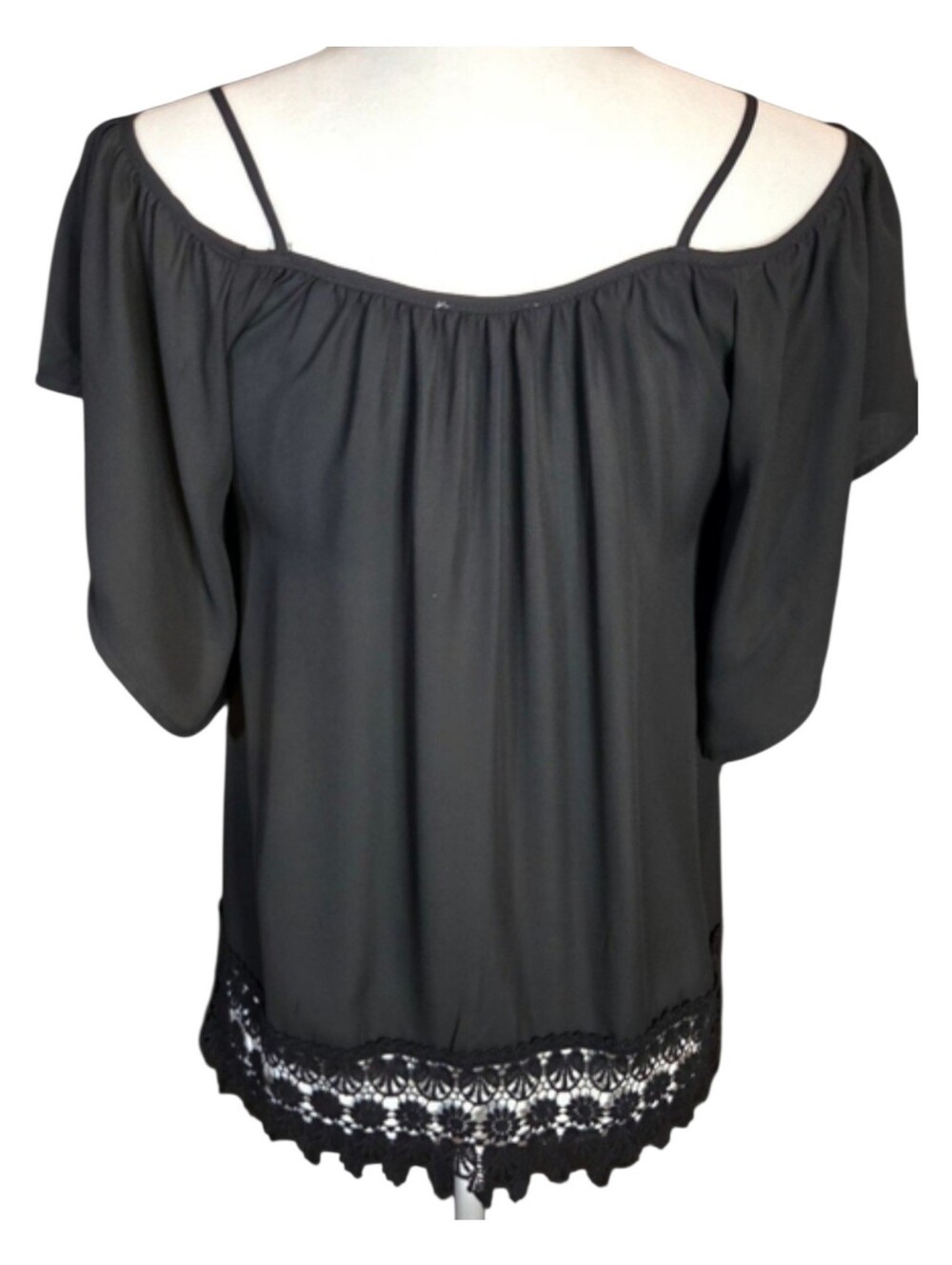Charming Charlie Black Cold Shoulder Lace Trim Blouse S